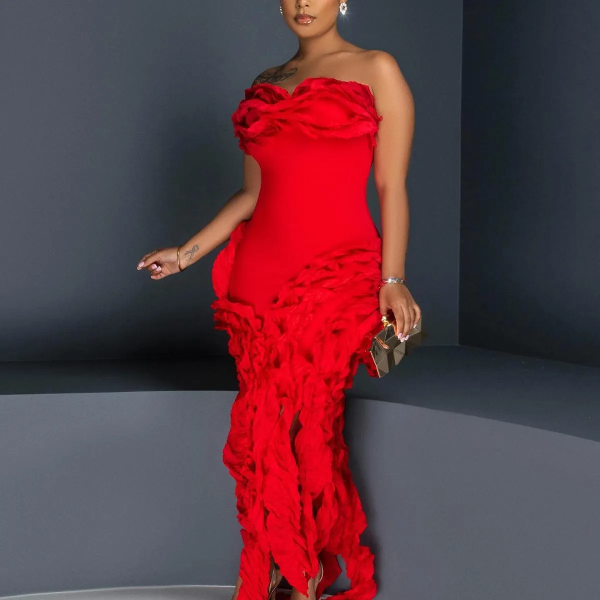 2024 Chic Ruffle Frange Abiti da ballo rossi Sweetheart Asimmetrico Abito da cocktail corto Stile Aso Ebi Abito da festa formale