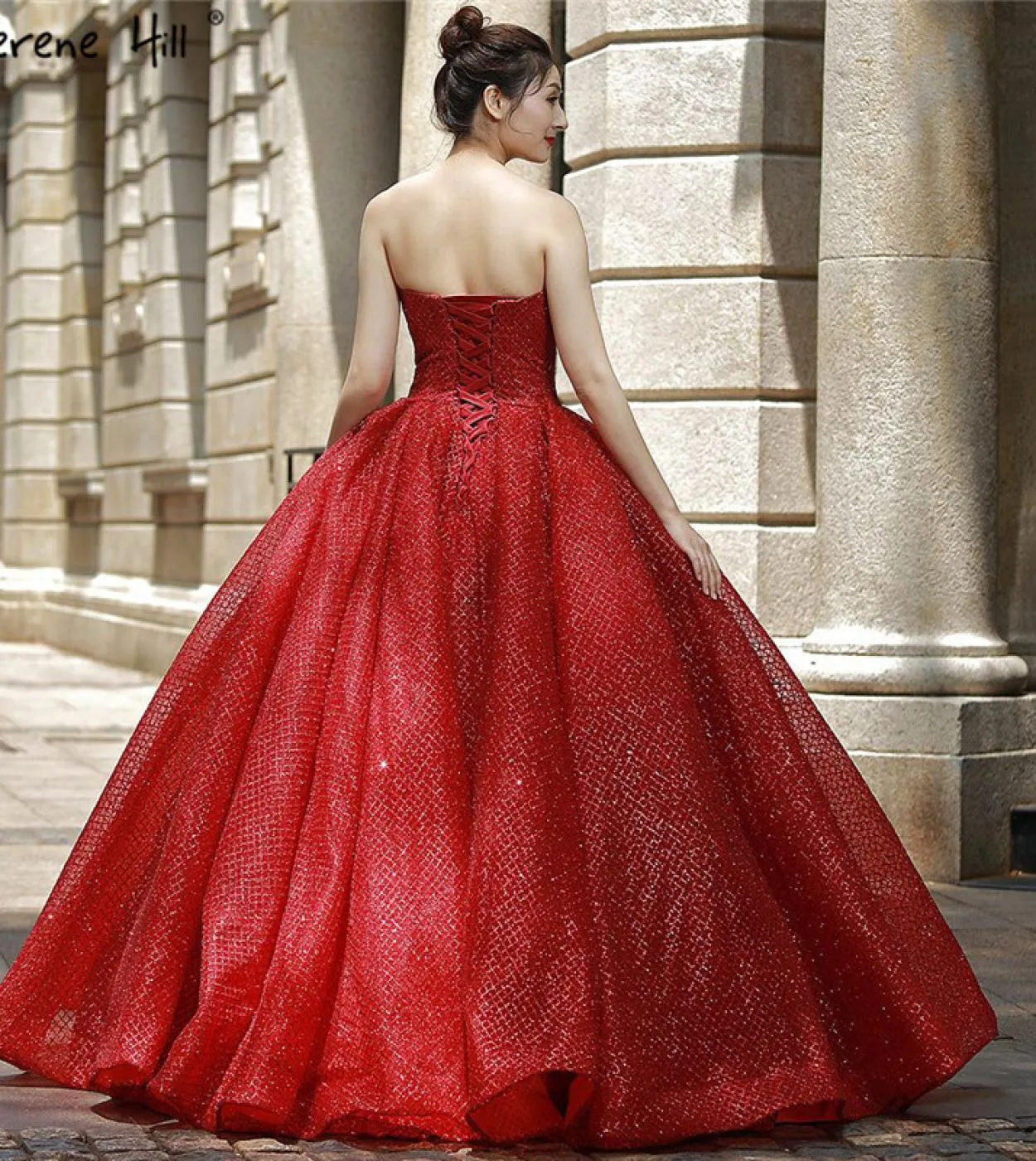 Abiti da sposa principessa senza maniche grandi rossi con paillettes e spalle scoperte Abito da sposa moda Real Photo 66575 Wedd