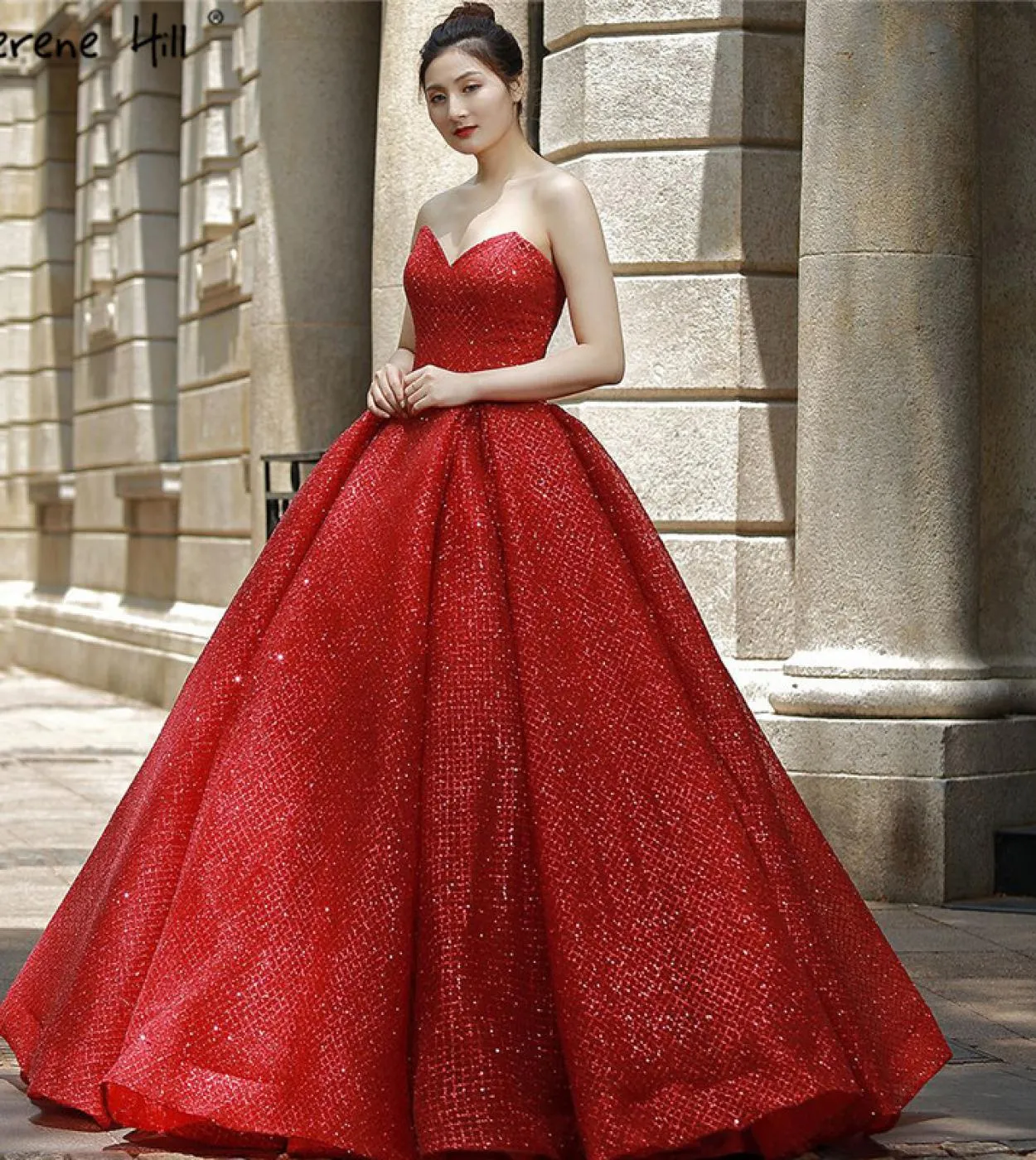 Abiti da sposa principessa senza maniche grandi rossi con paillettes e spalle scoperte Abito da sposa moda Real Photo 66575 Wedd