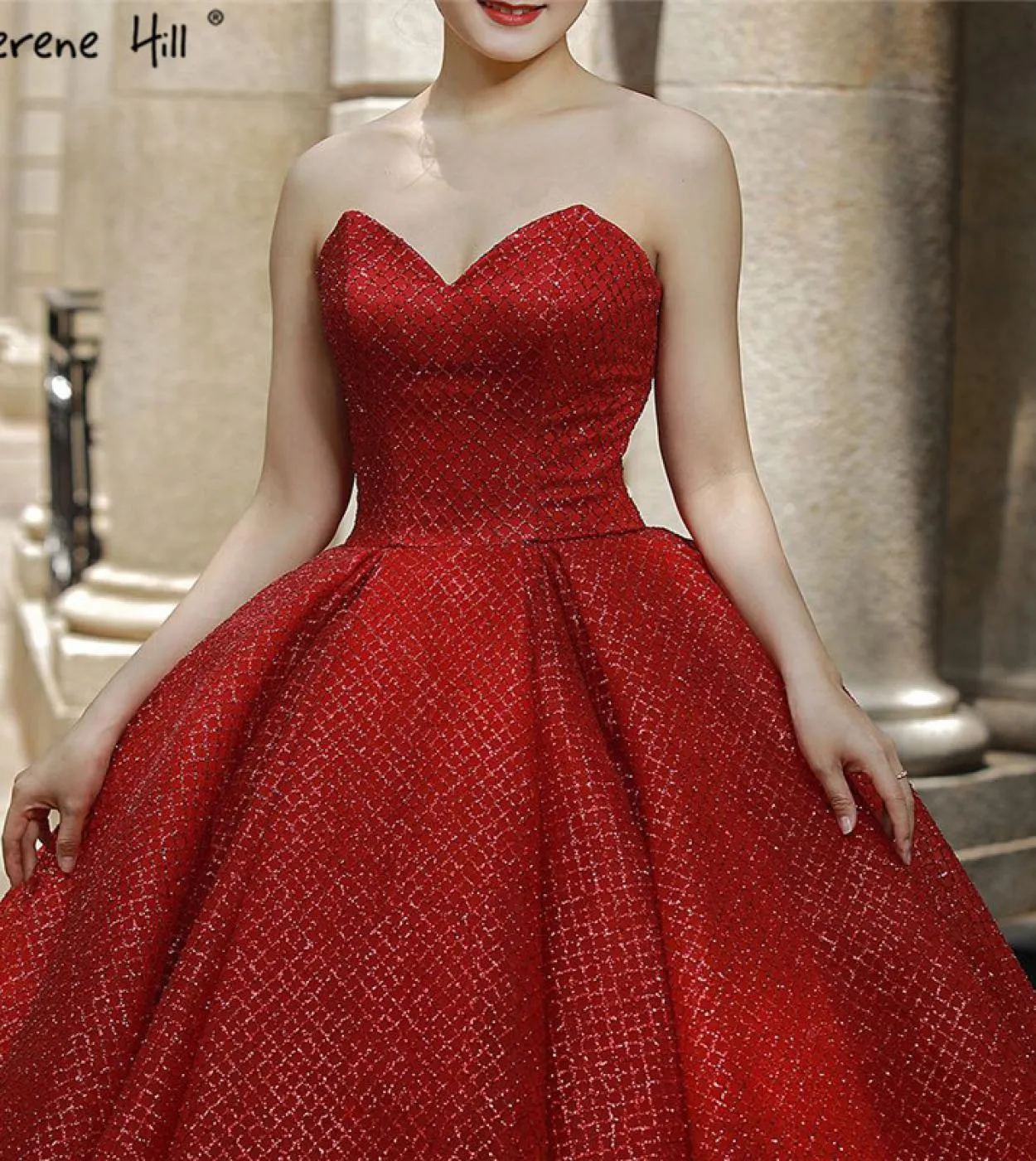 Abiti da sposa principessa senza maniche grandi rossi con paillettes e spalle scoperte Abito da sposa moda Real Photo 66575 Wedd