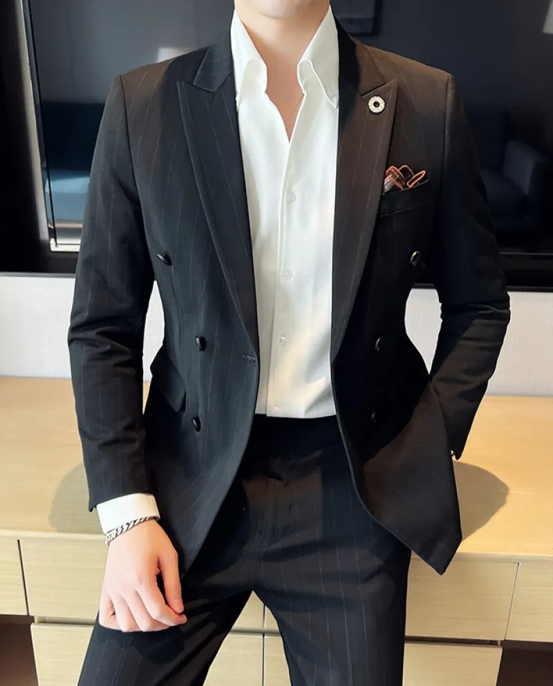 Abito da uomo a maniche lunghe doppiopetto slim fit a righe