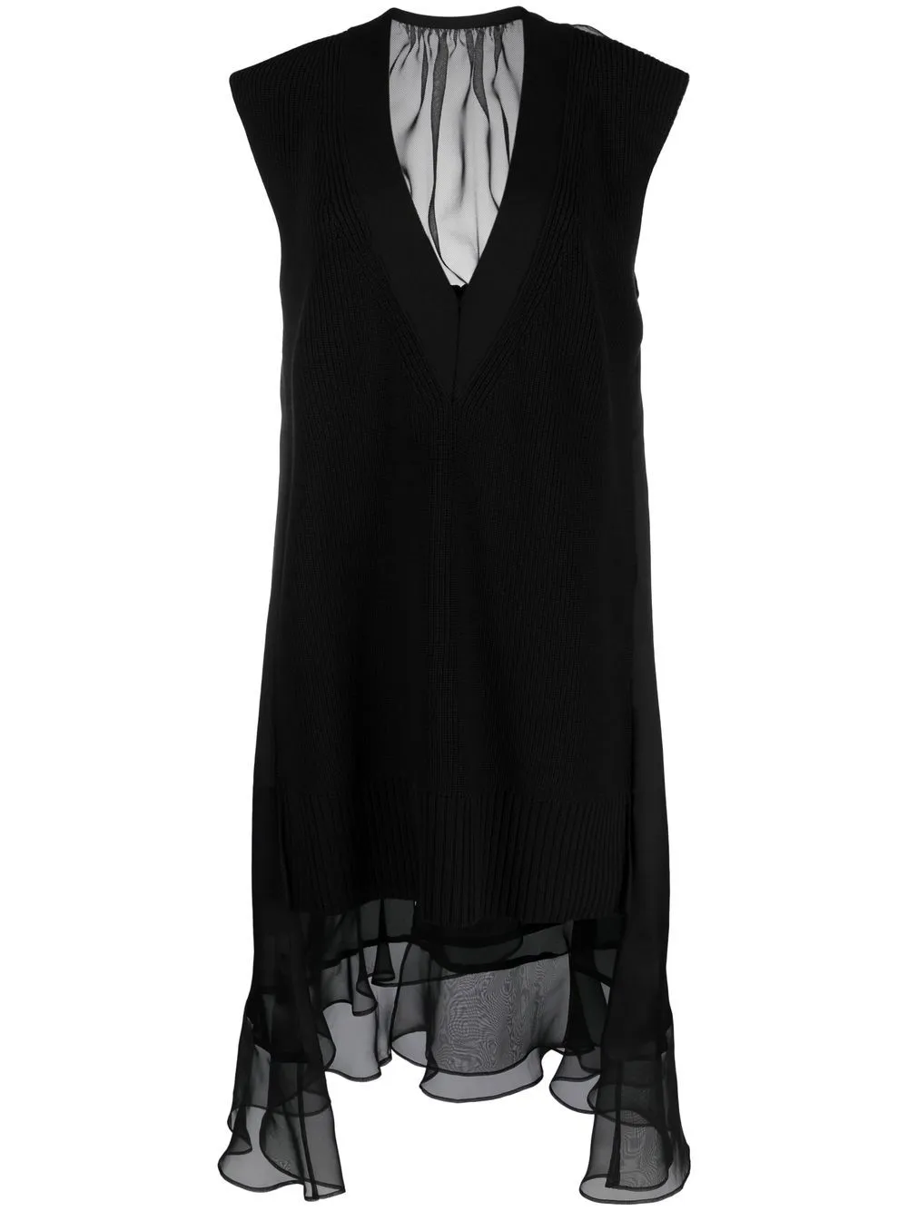 abito smanicato in maglia e chiffon