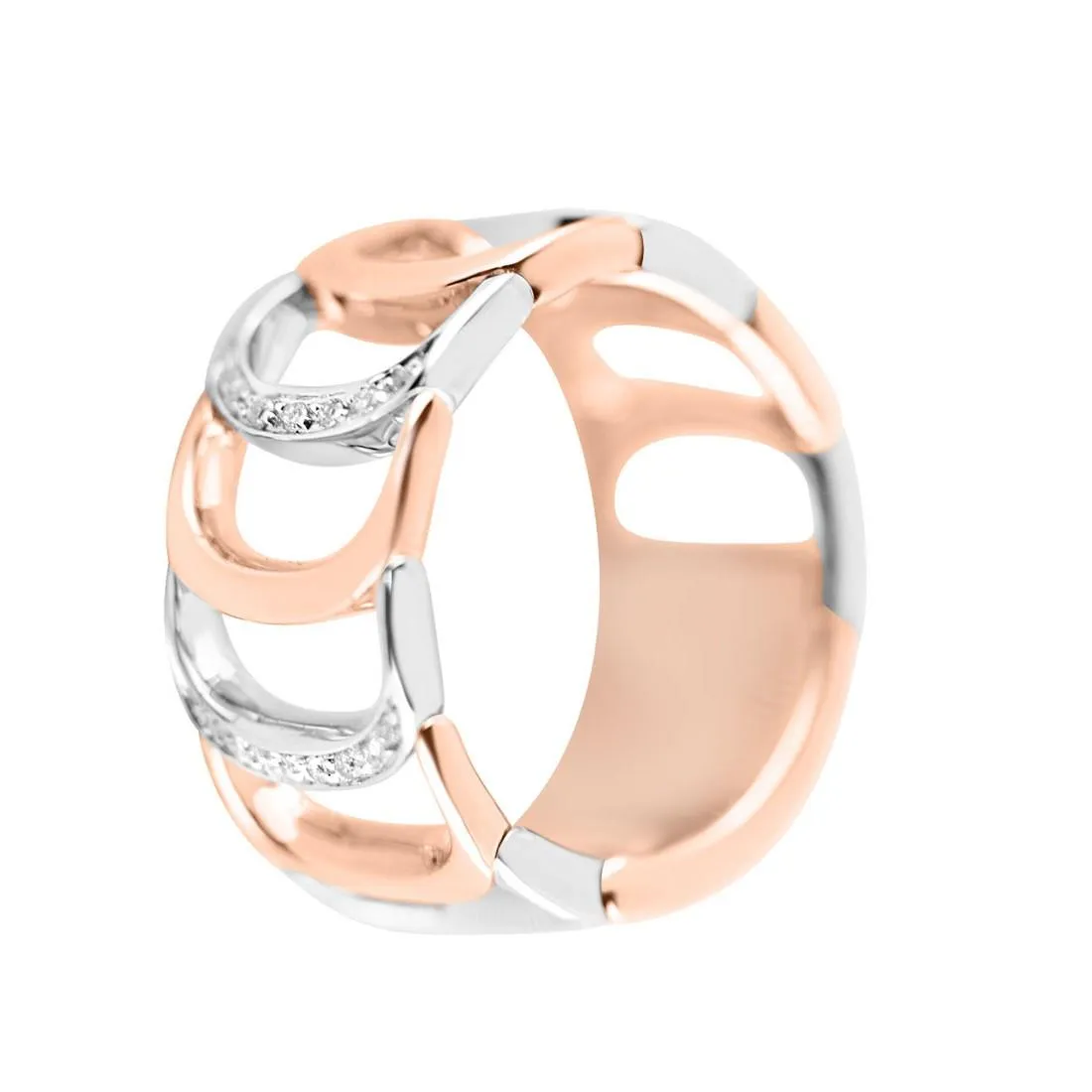 Anello in oro bianco e oro rosa con diamanti