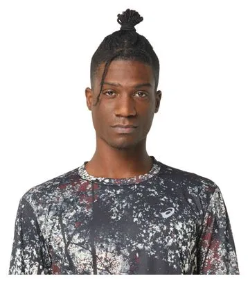 Asics Uomo All Over Print Black White Long Sleeve Jersey