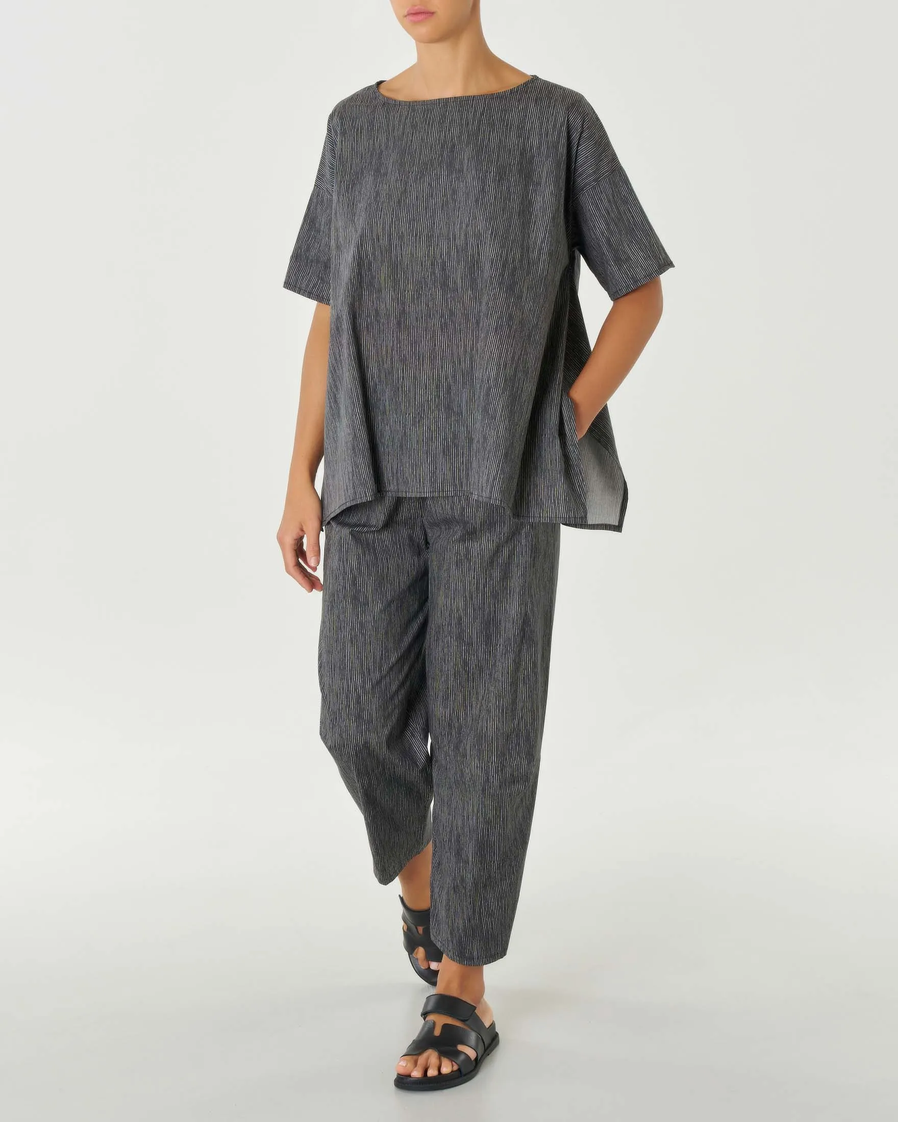 Blusa boxy sale e pepe in popeline di cotone stretch con maniche corte