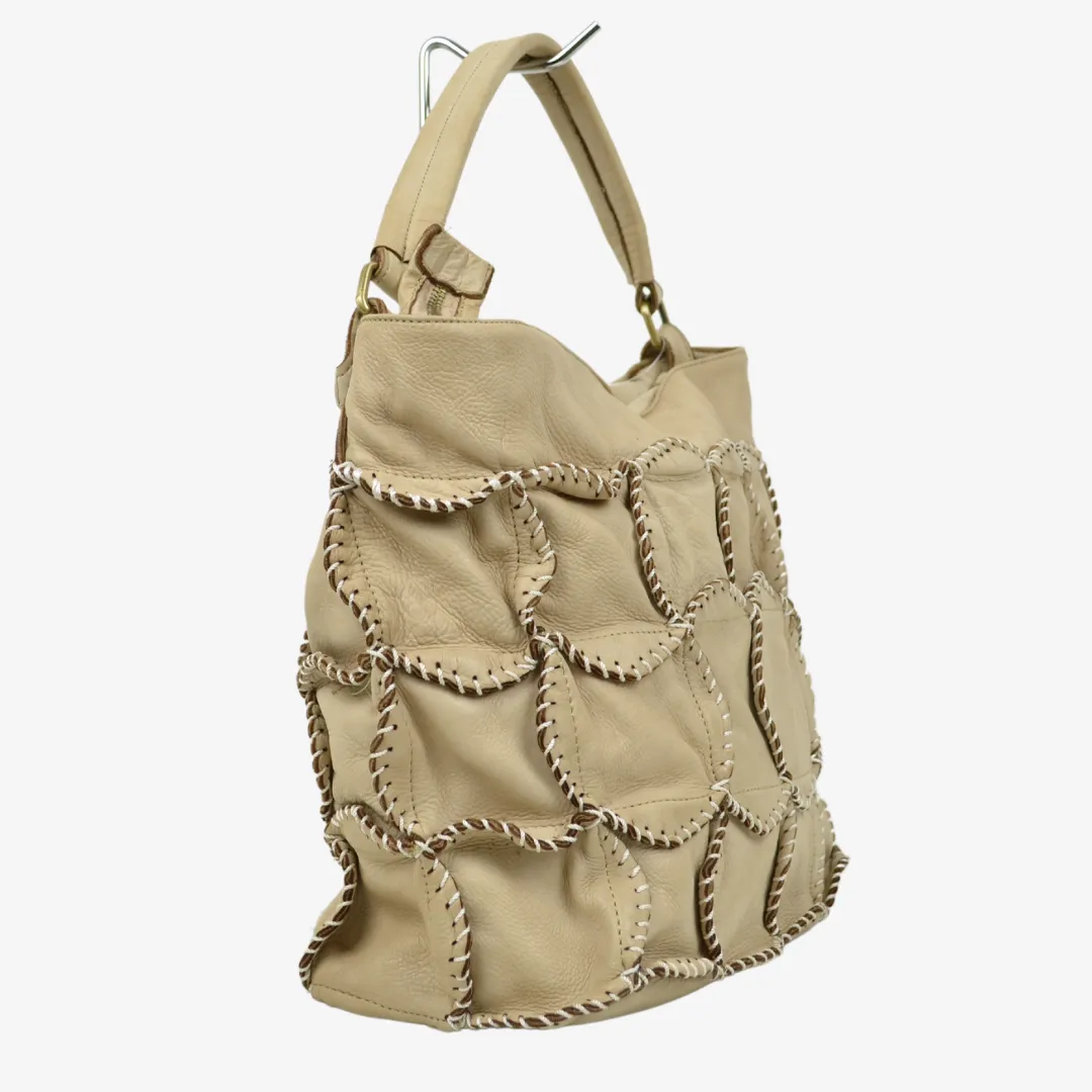 Borsa Donna con Fiori di Pelle Beige Made in Italy