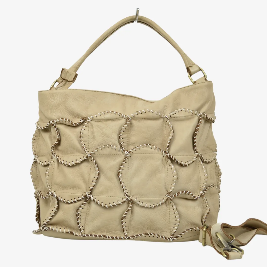 Borsa Donna con Fiori di Pelle Beige Made in Italy