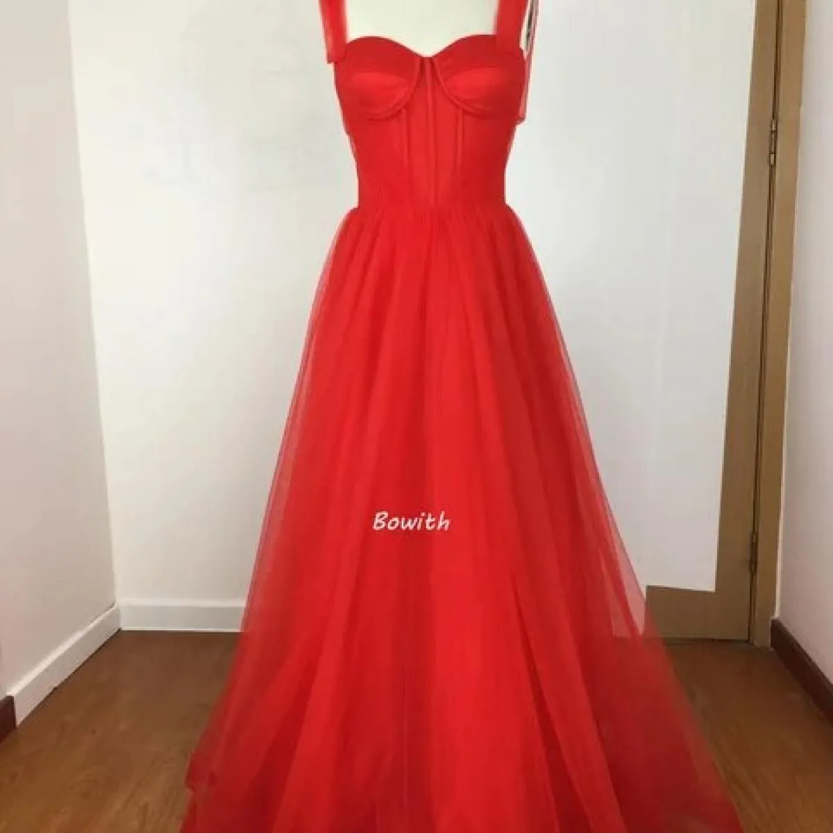 Bowith Abiti da sera gonfi rossi Una linea Abiti da festa Abiti da sera formali da donna 2022 Abiti da festa