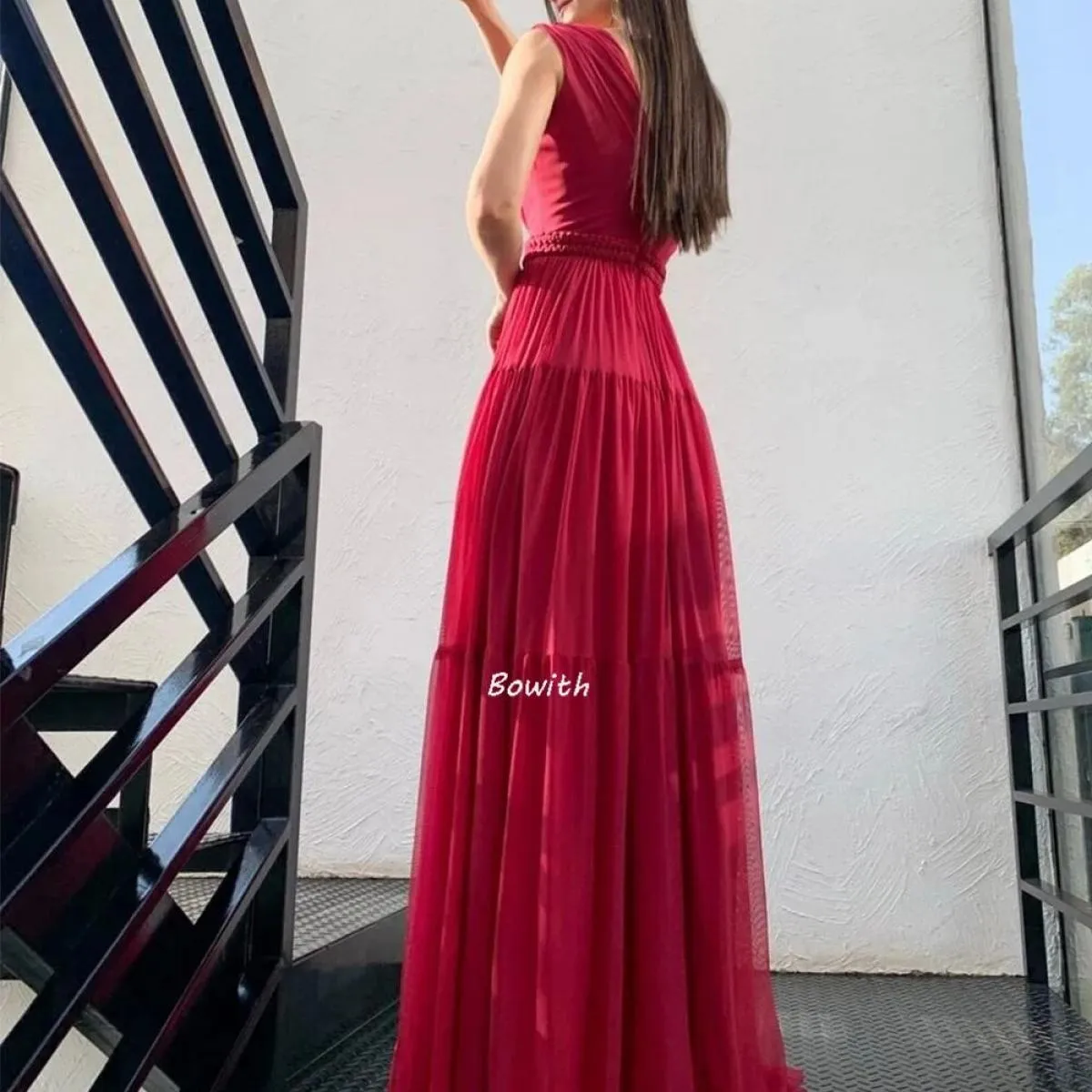 Bowith Abiti da sera rossi 2022 Abito lungo da festa per le donne con cintura Abito da festa Eleganti abiti da ballo di Natale R