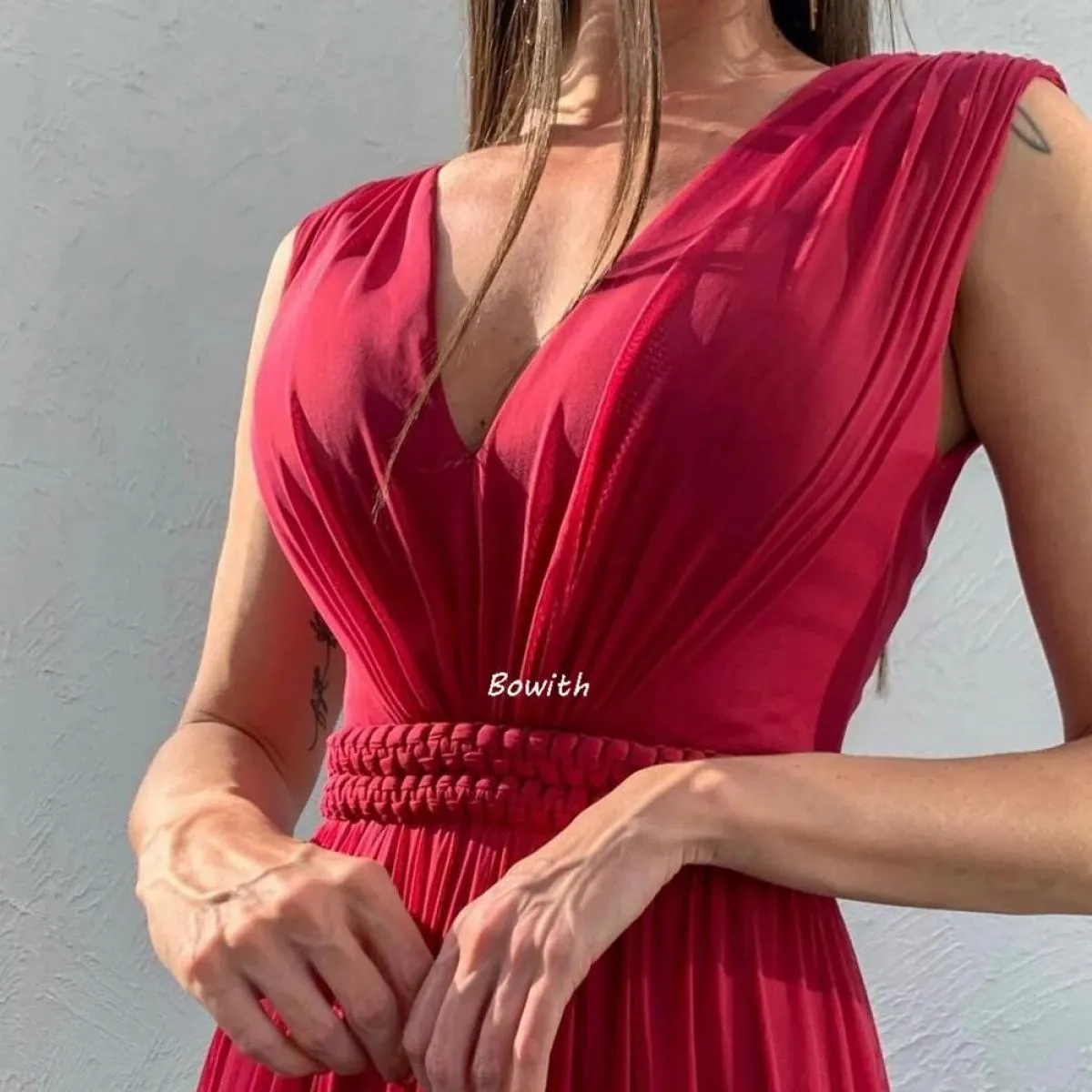 Bowith Abiti da sera rossi 2022 Abito lungo da festa per le donne con cintura Abito da festa Eleganti abiti da ballo di Natale R