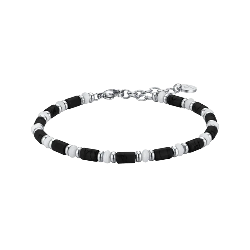 BRACCIALE UOMO IN ACCIAIO CON PIETRE NERE E BIANCHE