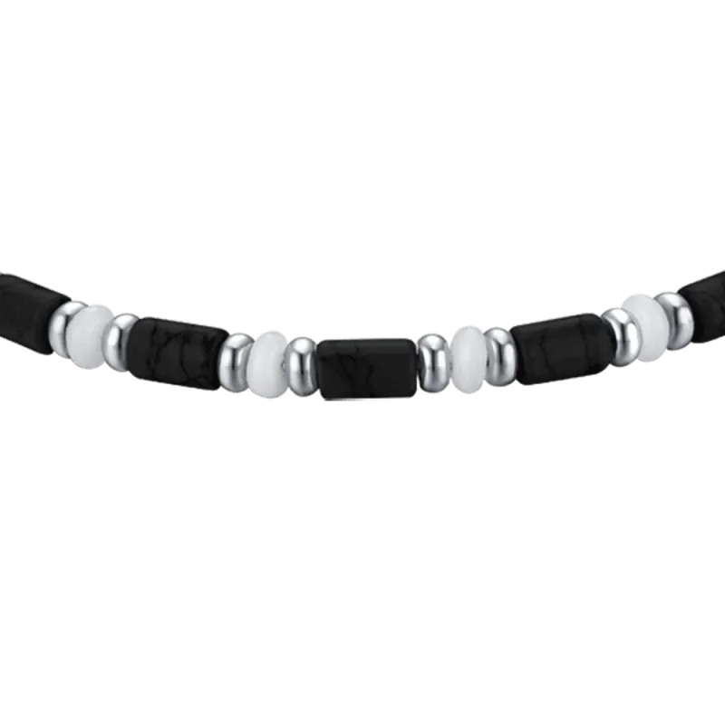 BRACCIALE UOMO IN ACCIAIO CON PIETRE NERE E BIANCHE
