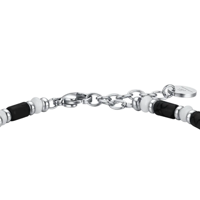 BRACCIALE UOMO IN ACCIAIO CON PIETRE NERE E BIANCHE