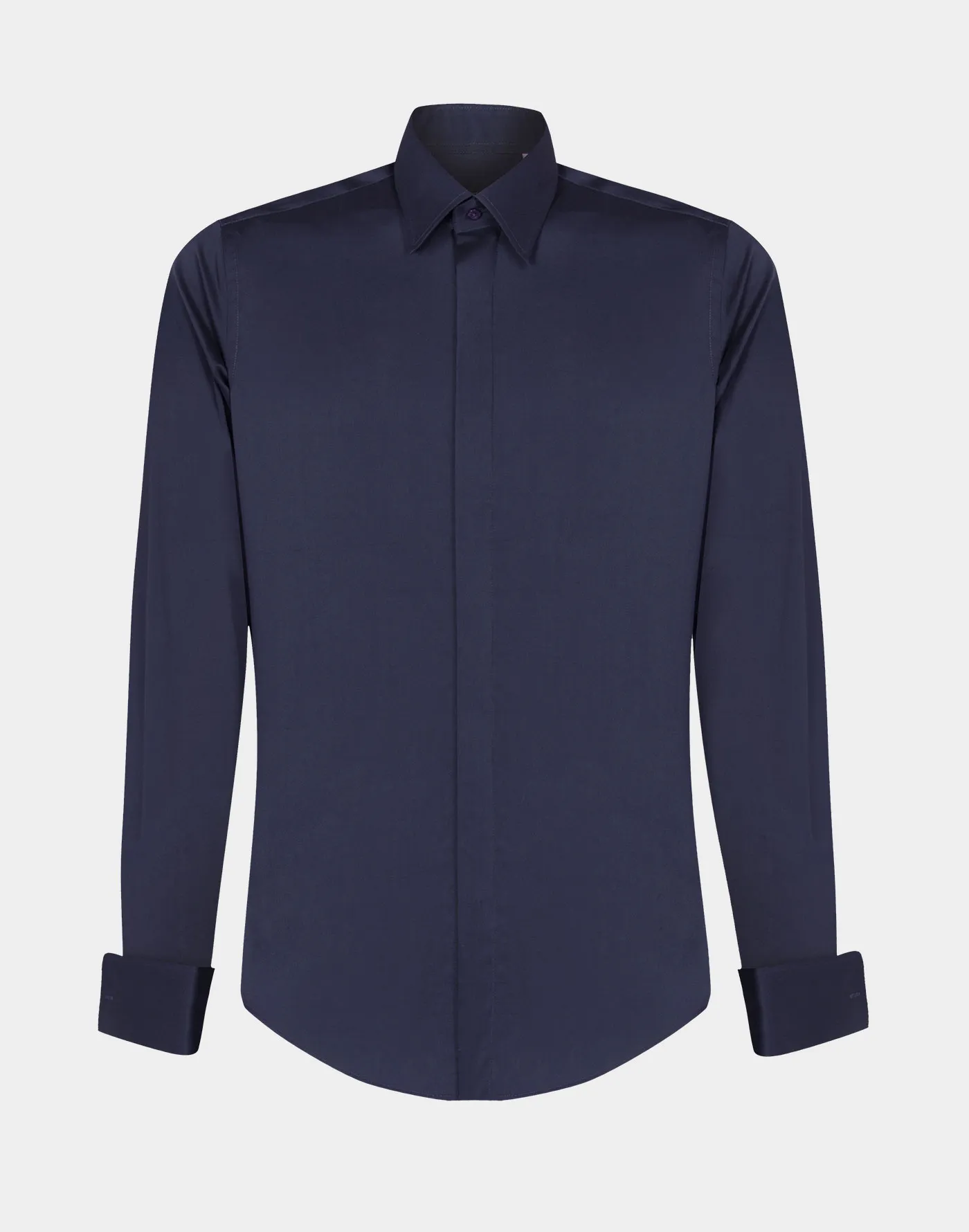 Camicia da Smoking blu In Popeline di cotone Elasticizzato Slim Fit