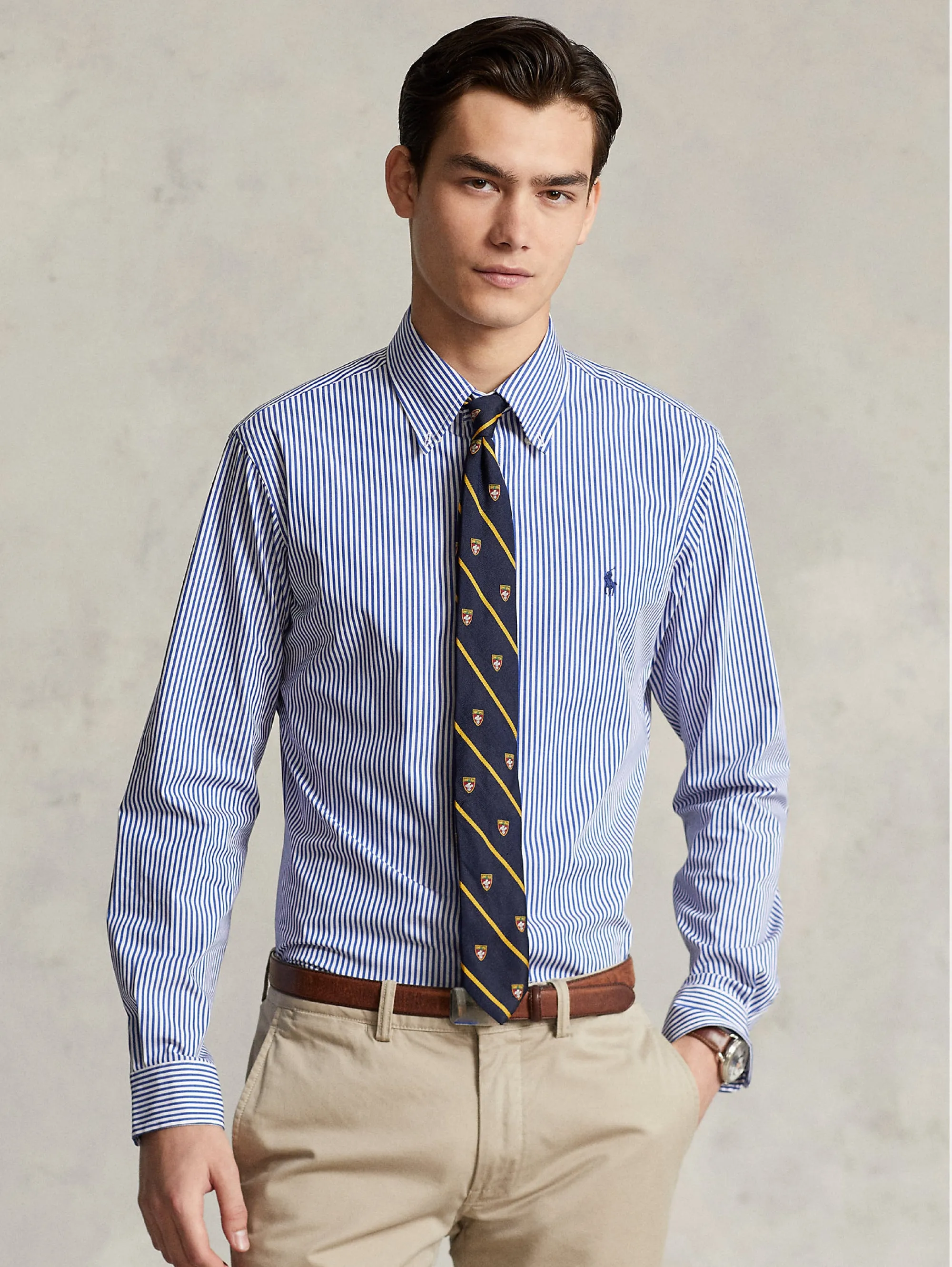 Camicia in Popeline Elasticizzato a Righe Blu/Bianco
