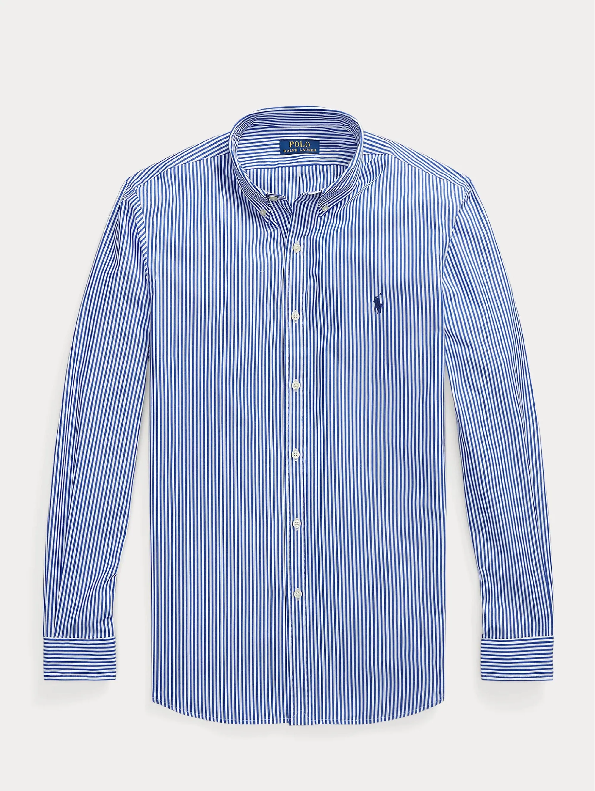 Camicia in Popeline Elasticizzato a Righe Blu/Bianco