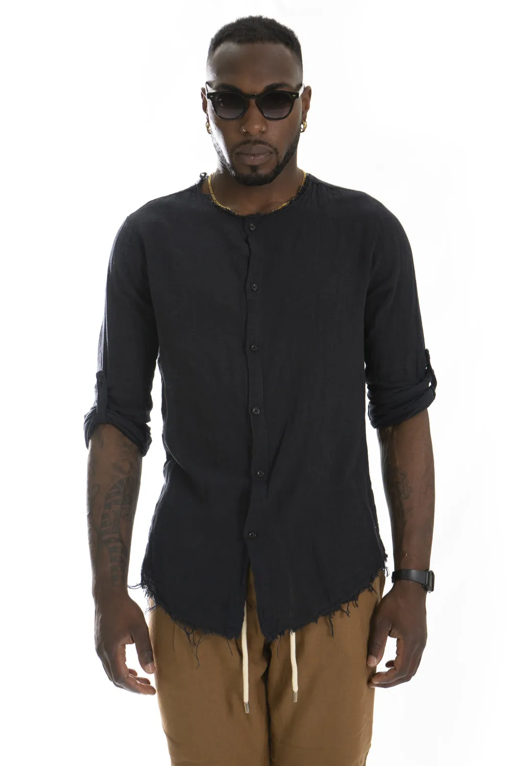 Camicia Uomo Cotone Sfrangiata Girocollo Art. Cm88