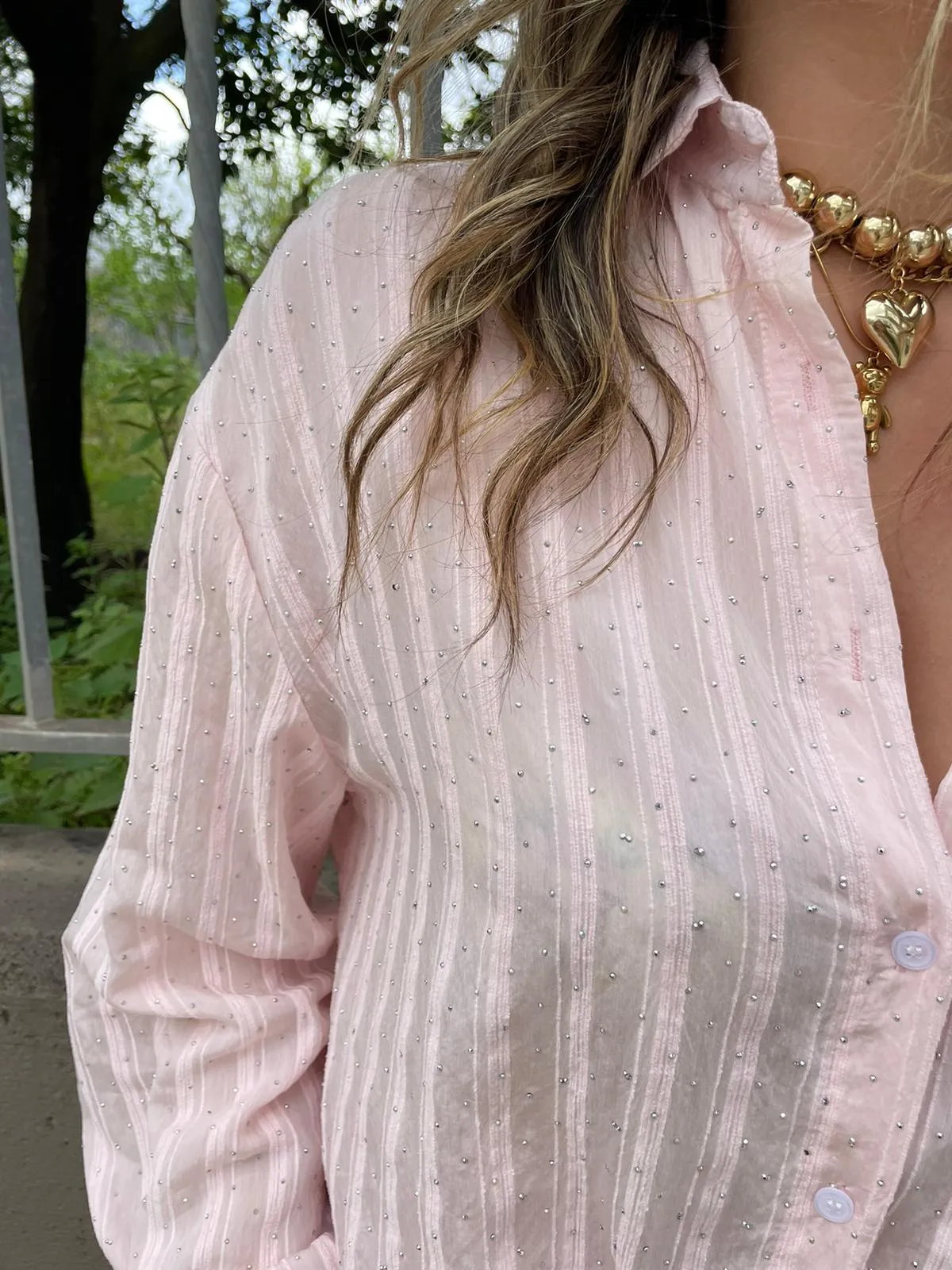 Camicia velata con swarovski