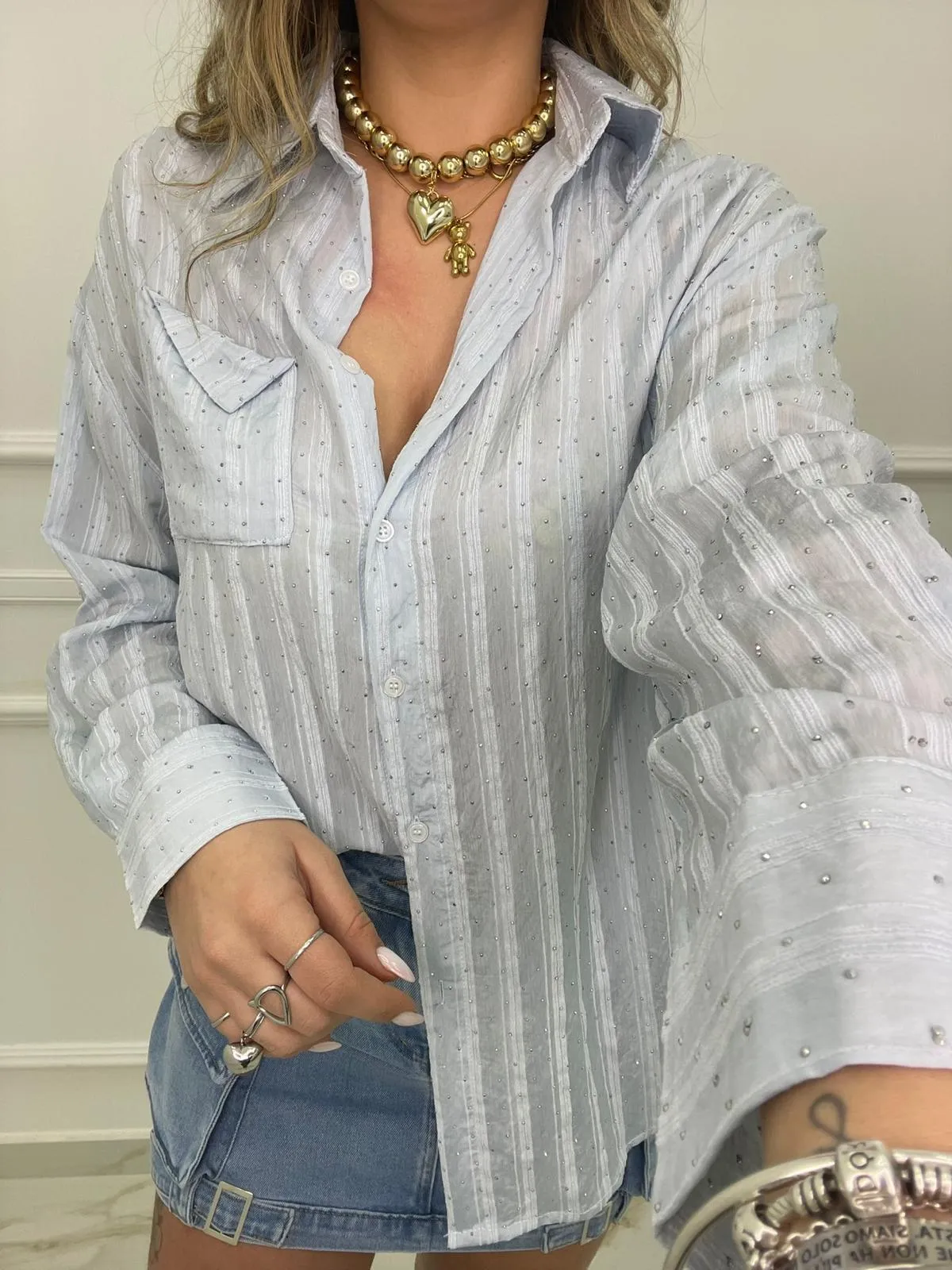 Camicia velata con swarovski