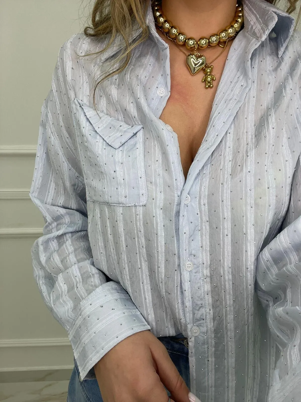 Camicia velata con swarovski