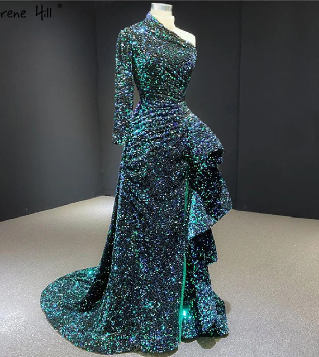 Dubai Luxury One Shoulder Abiti da sera rossi Abito da sera con paillettes Sparkle Mermaid Fromal Serene Hill Hm67056 Abito da s