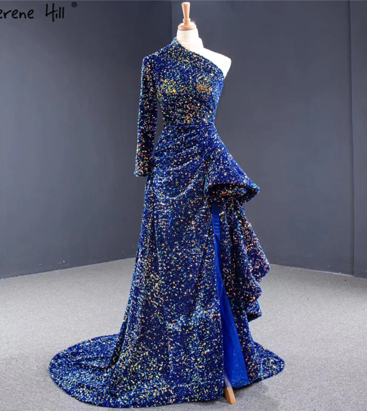 Dubai Luxury One Shoulder Abiti da sera rossi Abito da sera con paillettes Sparkle Mermaid Fromal Serene Hill Hm67056 Abito da s
