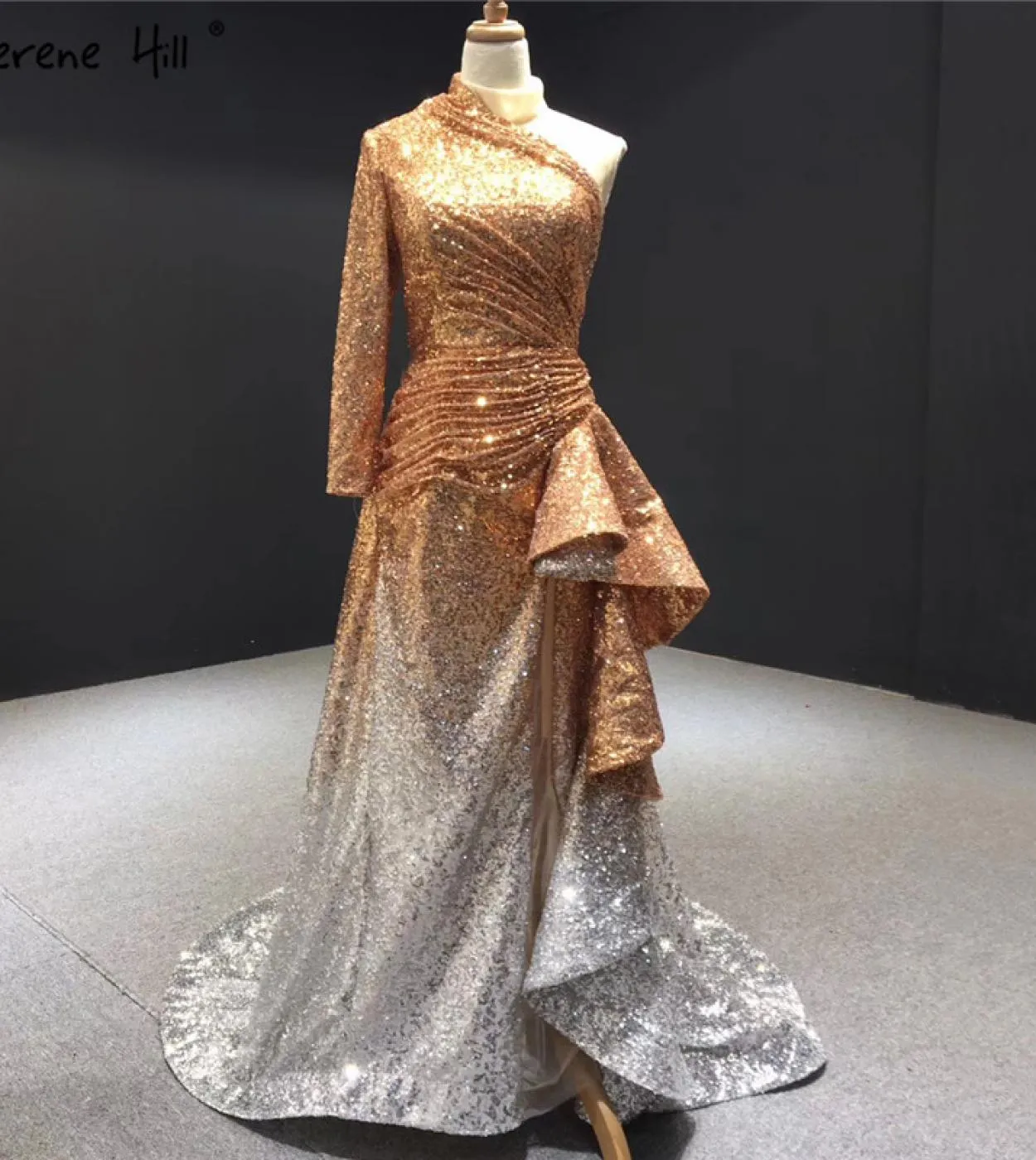 Dubai Luxury One Shoulder Abiti da sera rossi Abito da sera con paillettes Sparkle Mermaid Fromal Serene Hill Hm67056 Abito da s