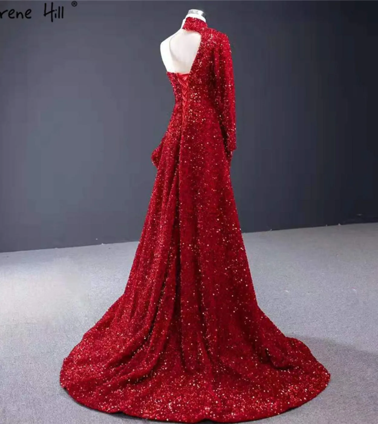 Dubai Luxury One Shoulder Abiti da sera rossi Abito da sera con paillettes Sparkle Mermaid Fromal Serene Hill Hm67056 Abito da s