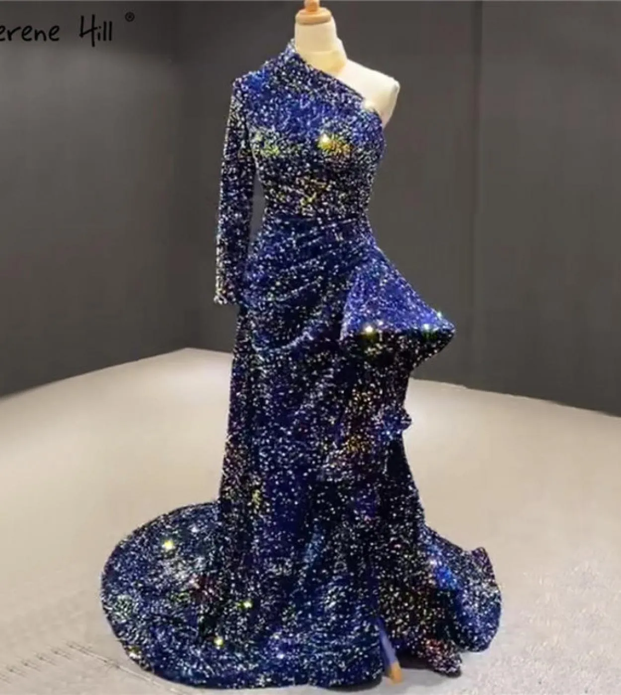 Dubai Luxury One Shoulder Abiti da sera rossi Abito da sera con paillettes Sparkle Mermaid Fromal Serene Hill Hm67056 Abito da s