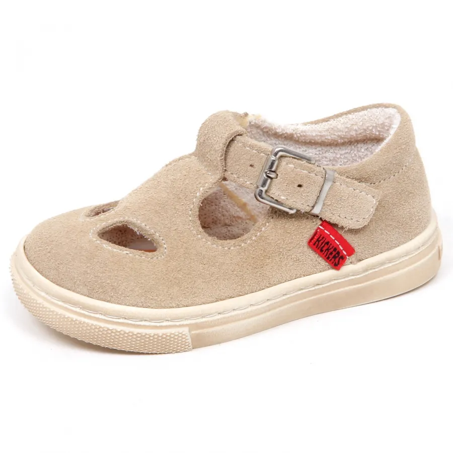 E6392 sandalo bimba beige KICKERS EARLY scarpe suede shoe baby kid girl