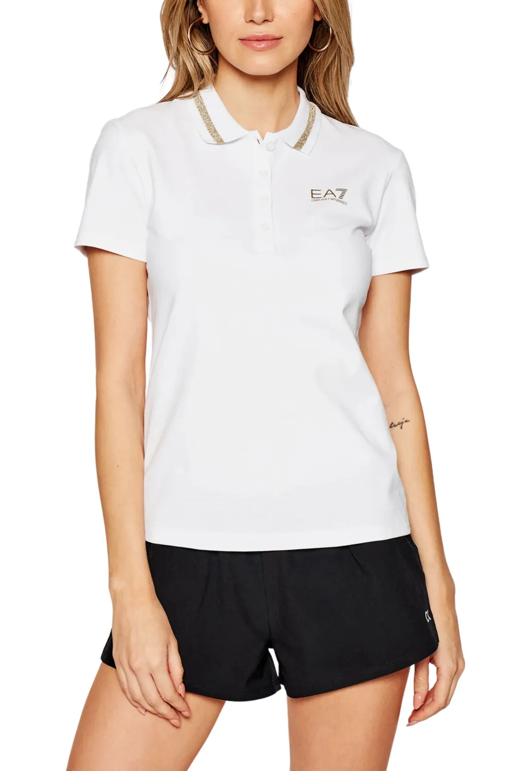 EA7 POLO DONNA CON LOGO BIANCO/ORO 3DTF04