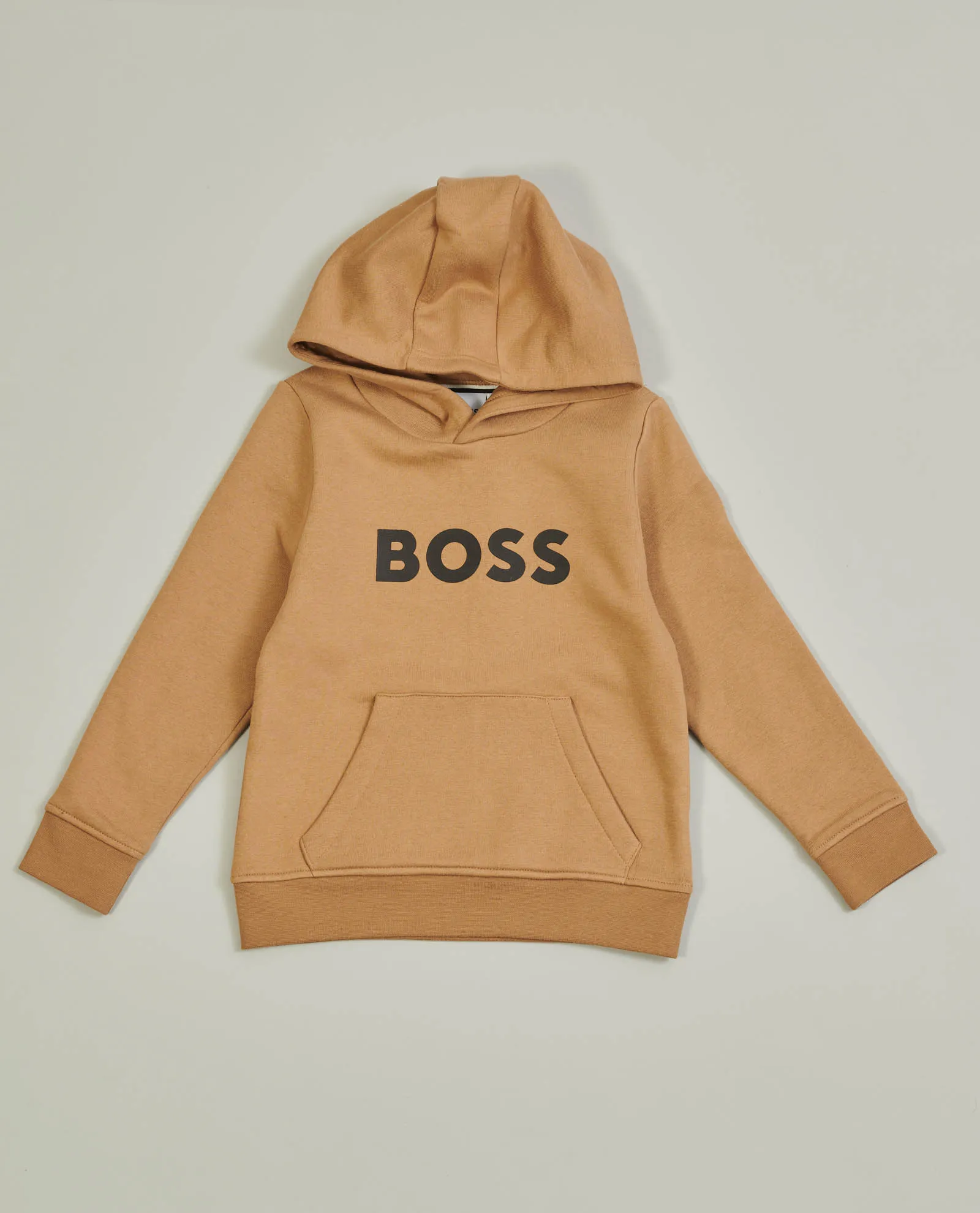Felpa bambino Boss beige con logo a contrasto