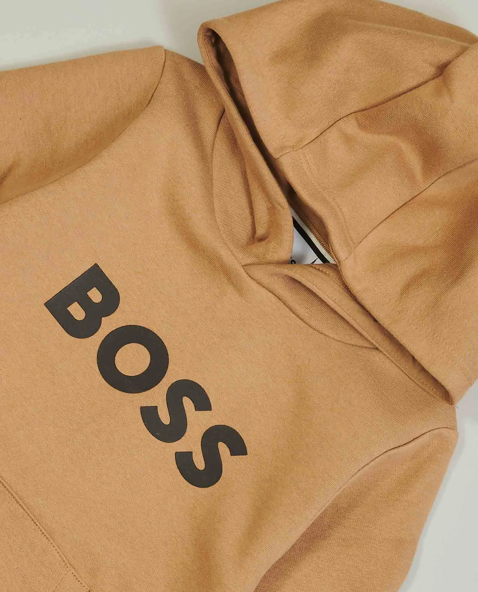 Felpa bambino Boss beige con logo a contrasto