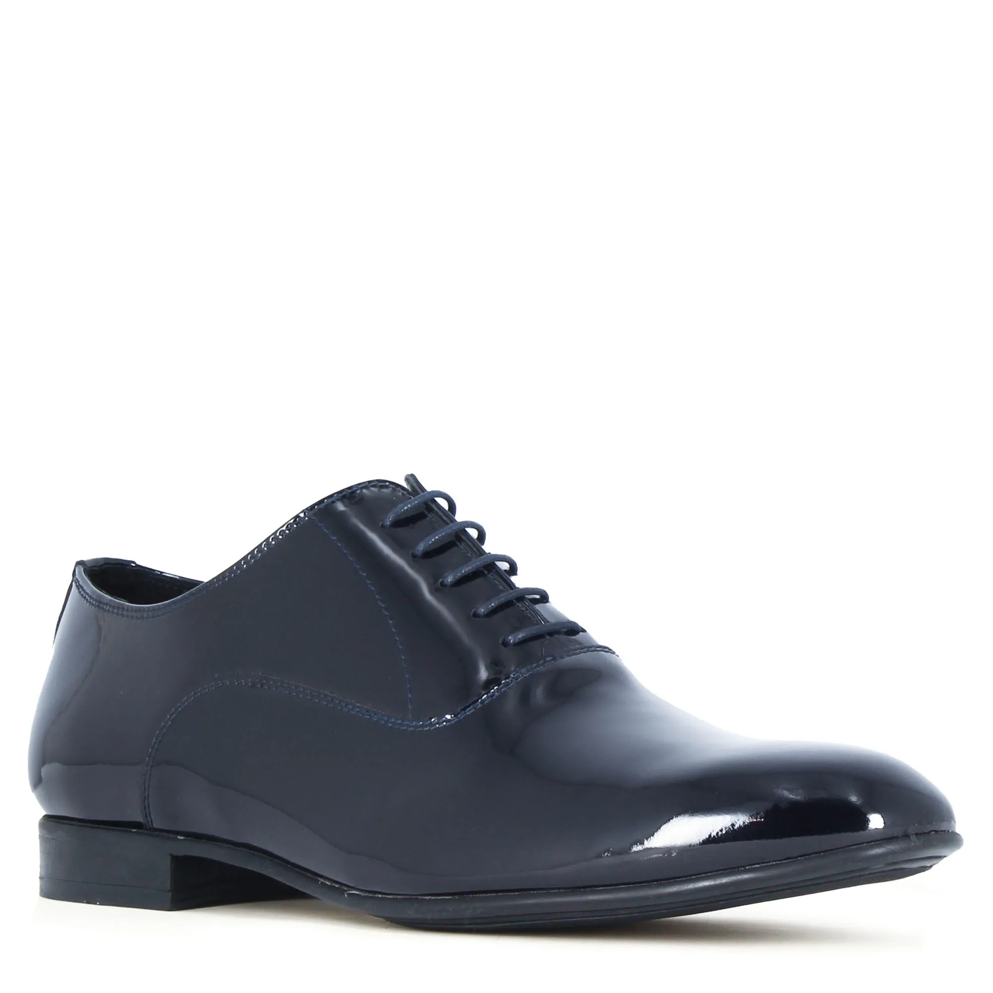 Francesina elegante da uomo in pelle verniciata colore blu da cerimonia
