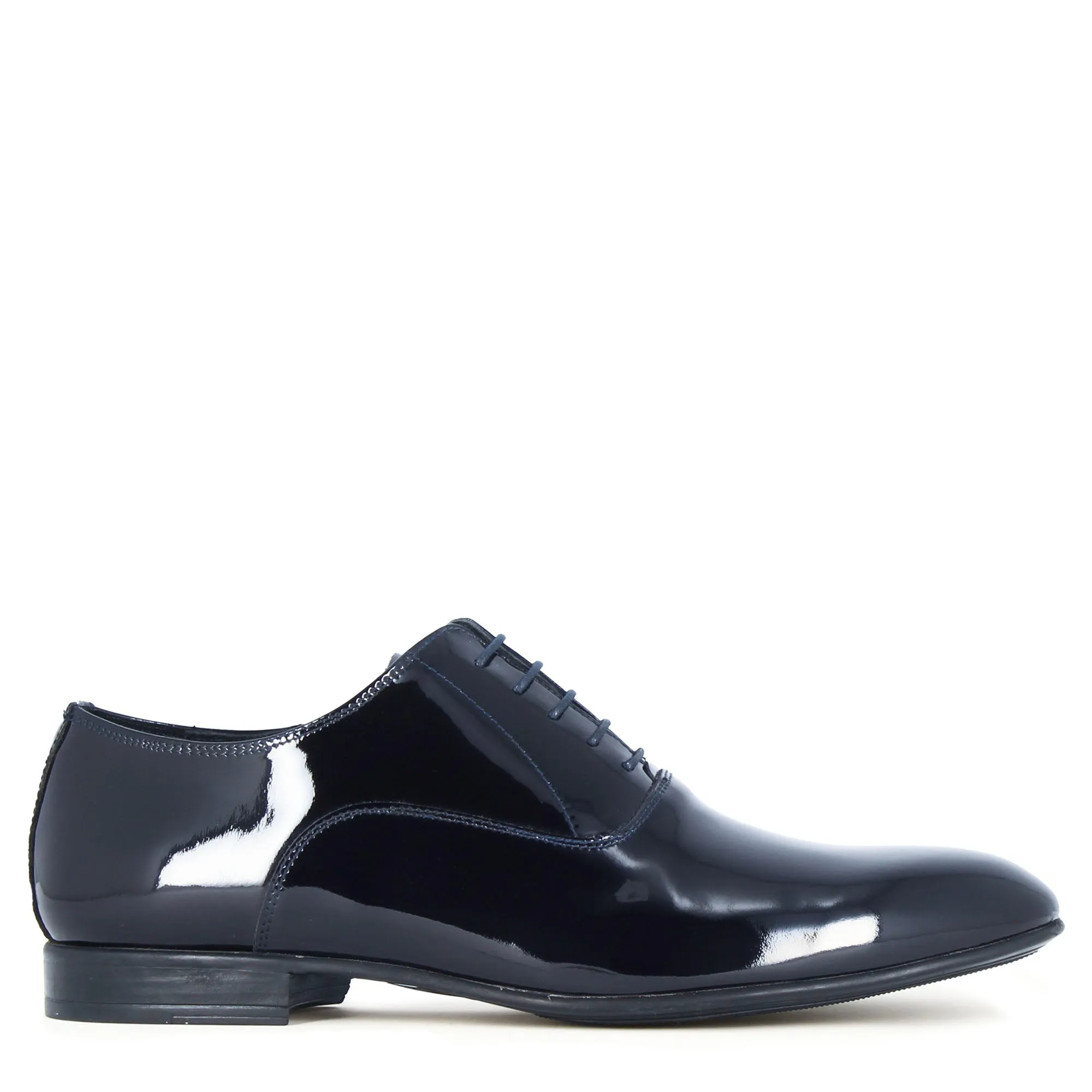 Francesina elegante da uomo in pelle verniciata colore blu da cerimonia