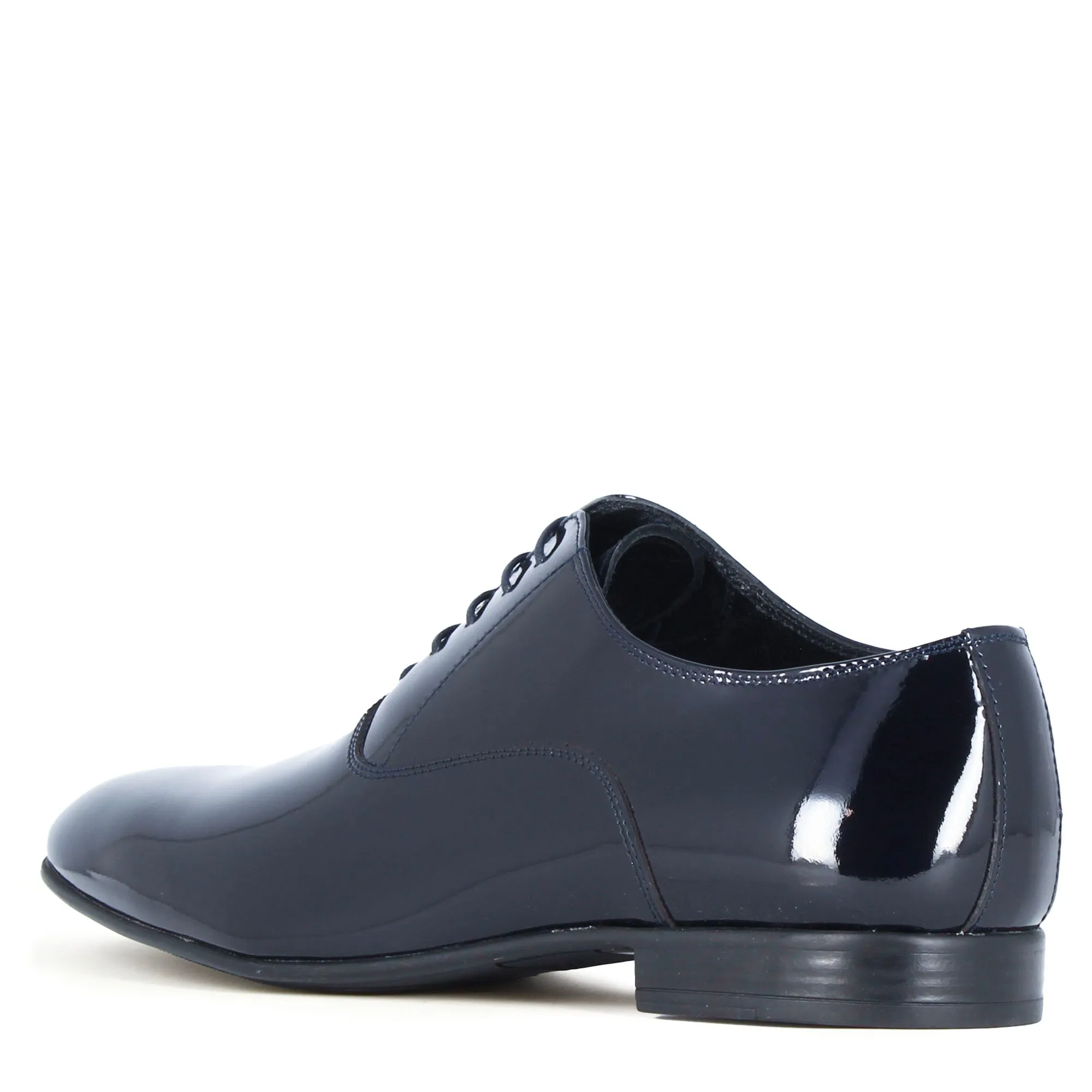 Francesina elegante da uomo in pelle verniciata colore blu da cerimonia