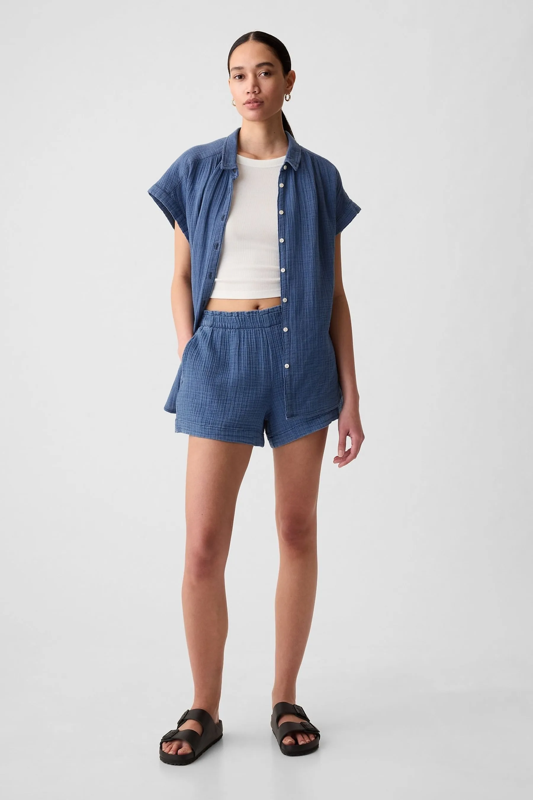 Gap - Shorts senza chiusura in cotone stropicciato    
