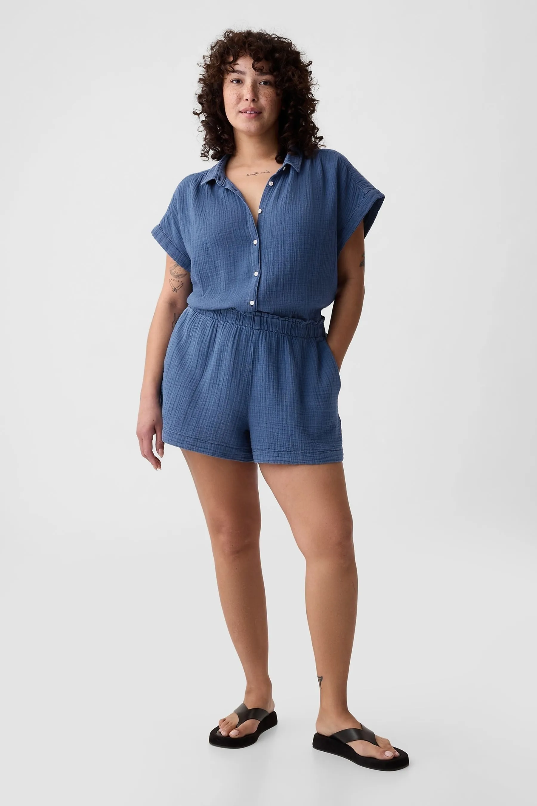 Gap - Shorts senza chiusura in cotone stropicciato    