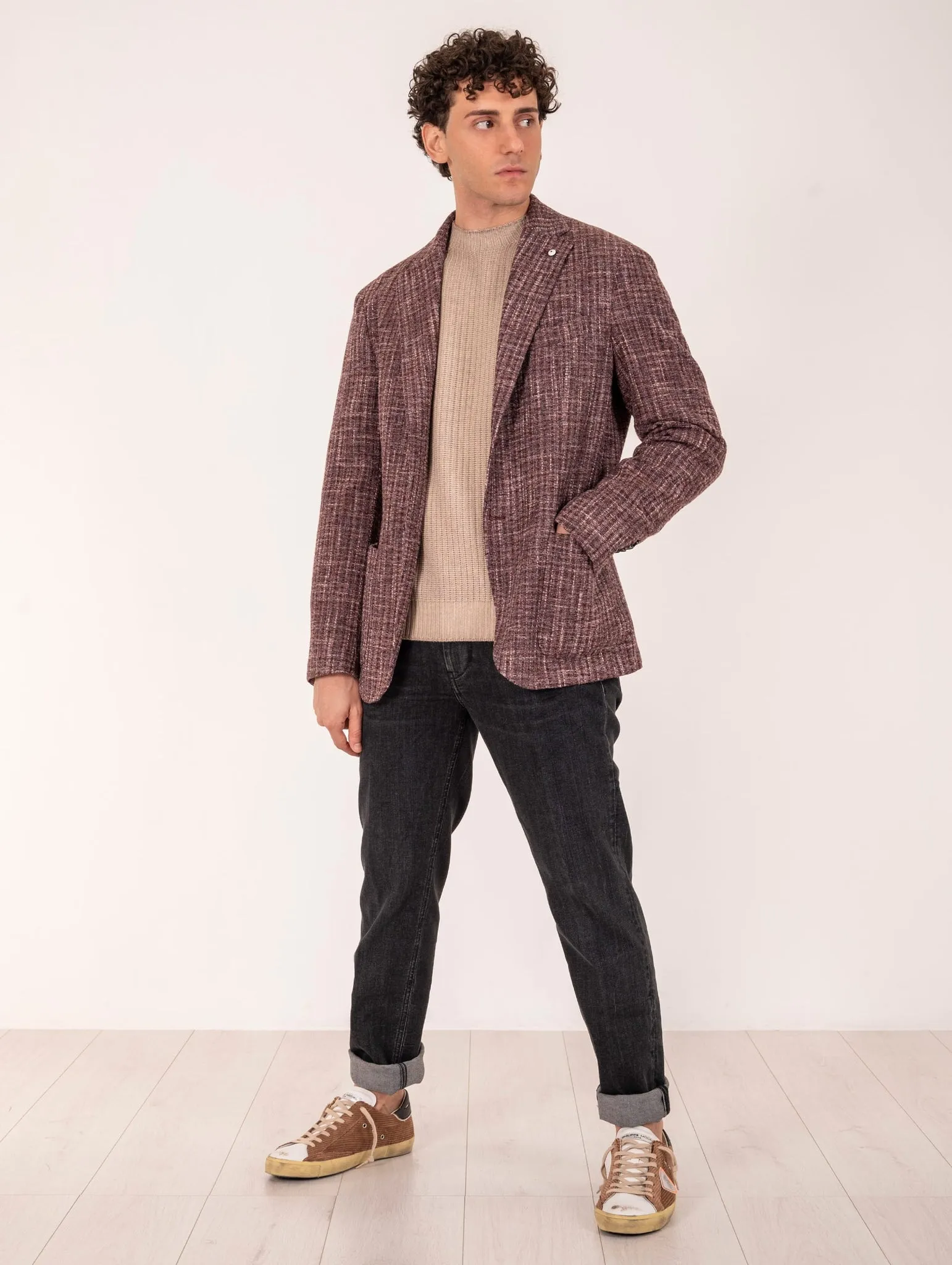 Giacca L.B.M 1911 in Lana e Cotone Canestro Prugna