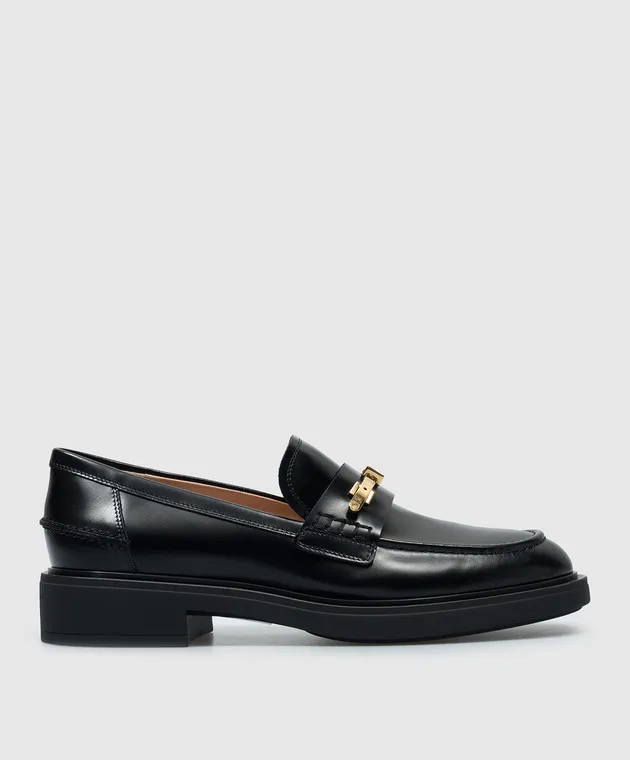Gianvito Rossi Mocassino Martine in pelle nera con accessorio in metallo G2539420GOMDVD