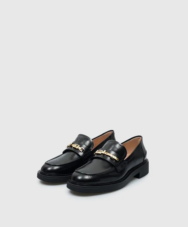 Gianvito Rossi Mocassino Martine in pelle nera con accessorio in metallo G2539420GOMDVD