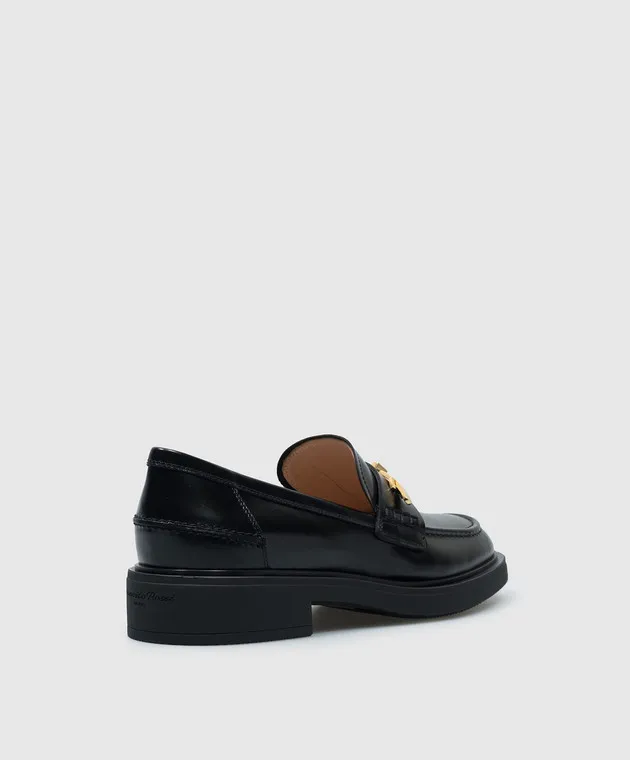 Gianvito Rossi Mocassino Martine in pelle nera con accessorio in metallo G2539420GOMDVD