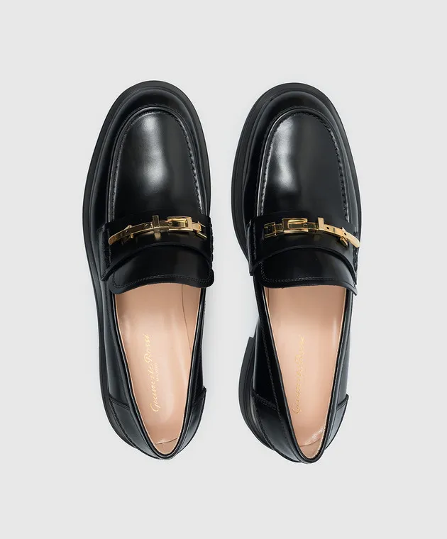 Gianvito Rossi Mocassino Martine in pelle nera con accessorio in metallo G2539420GOMDVD