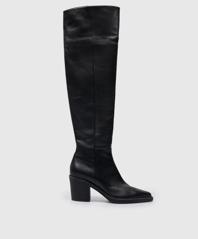 Gianvito Rossi Stivali in pelle nera con logo Dylan Cuissard in rilievo G8033860GOM