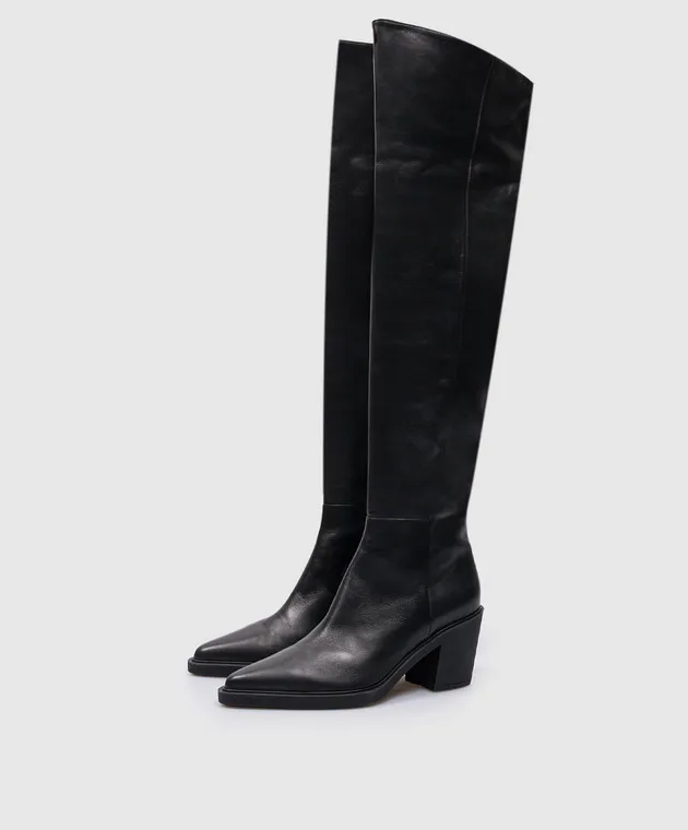 Gianvito Rossi Stivali in pelle nera con logo Dylan Cuissard in rilievo G8033860GOM
