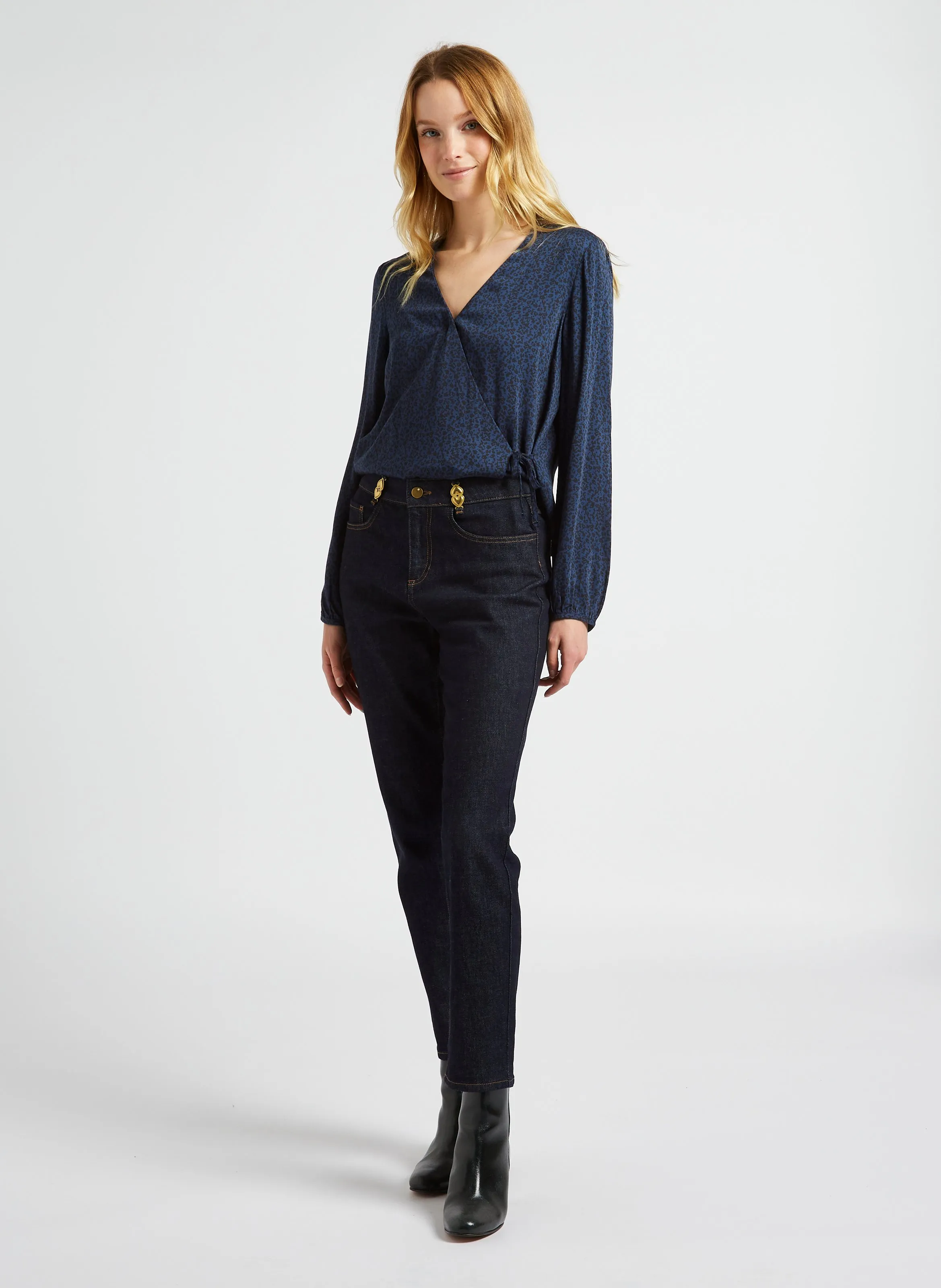  I CODE   Blusa diritta con scollo a V stampata | Blu
