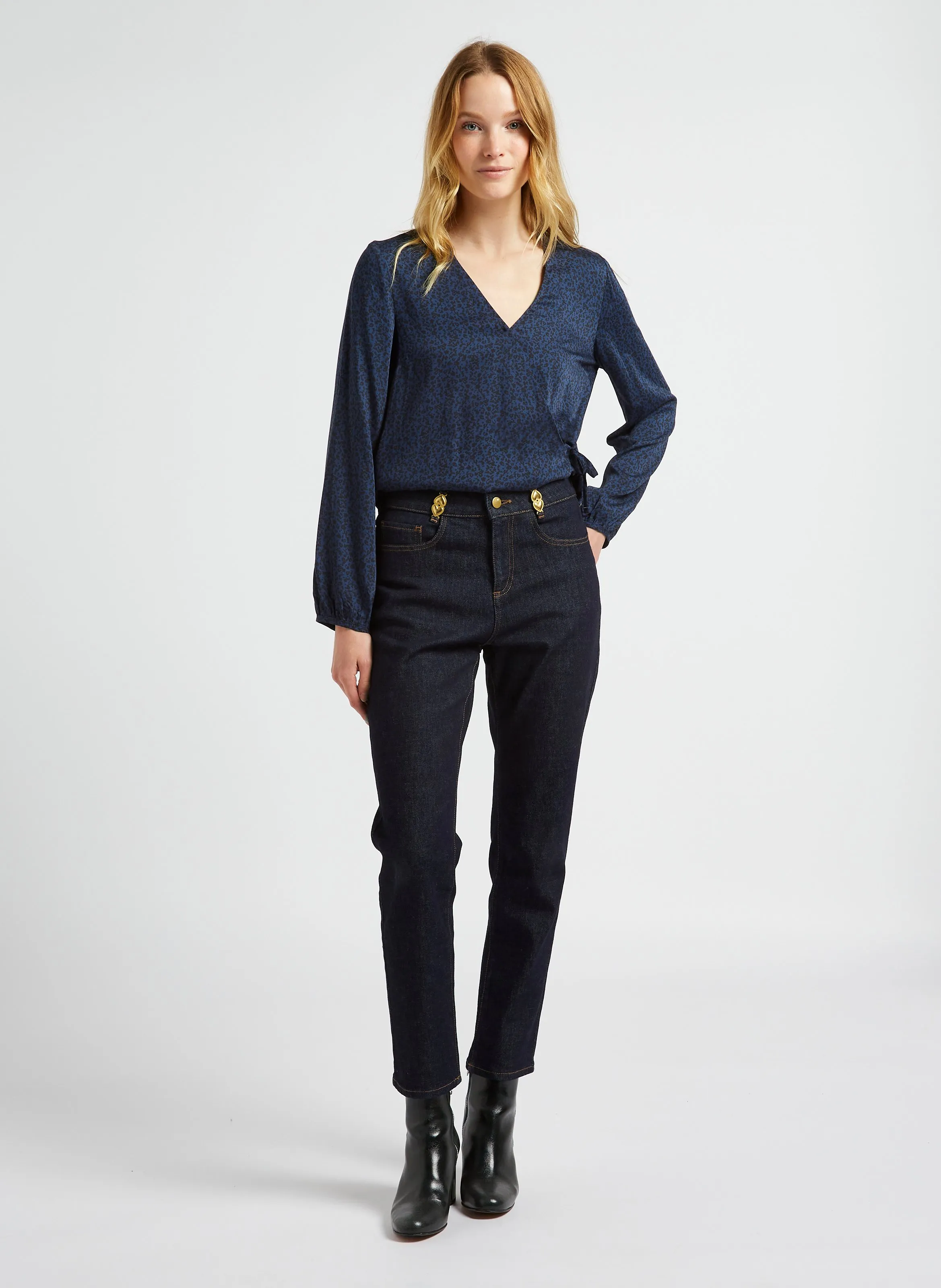  I CODE   Blusa diritta con scollo a V stampata | Blu