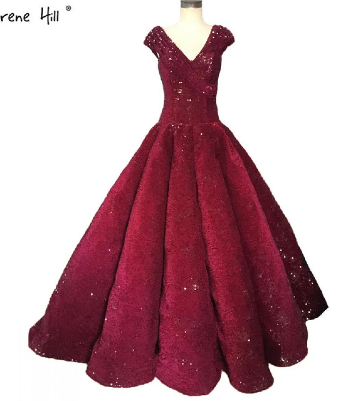 I vestiti da cerimonia nuziale rossi del Vneck della doppia spalla hanno paillettes labito nuziale di fascia alta di lusso Ha22