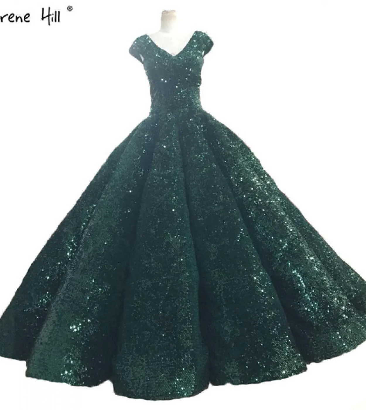 I vestiti da cerimonia nuziale rossi del Vneck della doppia spalla hanno paillettes labito nuziale di fascia alta di lusso Ha22