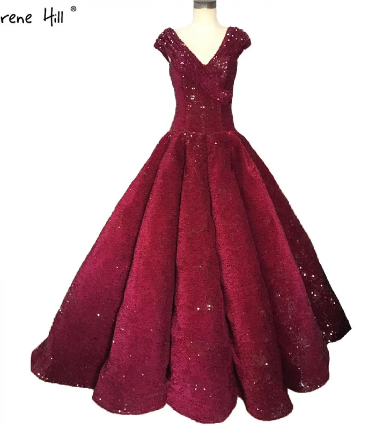 I vestiti da cerimonia nuziale rossi del Vneck della doppia spalla hanno paillettes labito nuziale di fascia alta di lusso Ha22